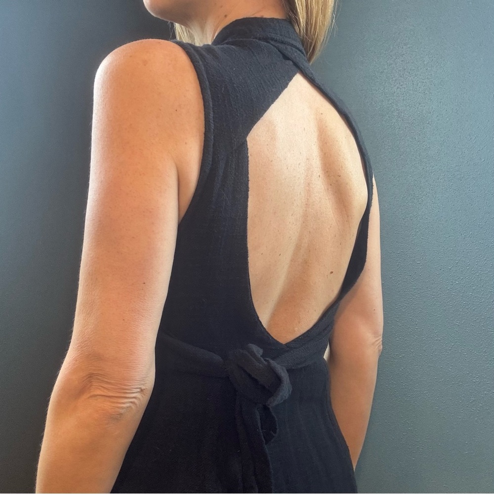 Free People Black Cotton Button Front Halter Dress with Open Back Size Small - Picture 7 of 12